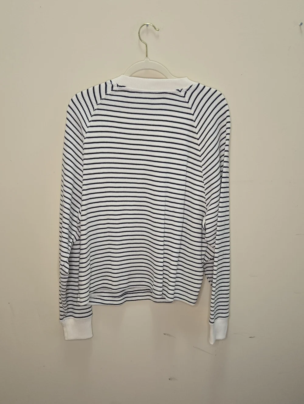 Levi's White Navy Stripe Thermal Henley Shirt Large Waffle Knit Coastal Preppy